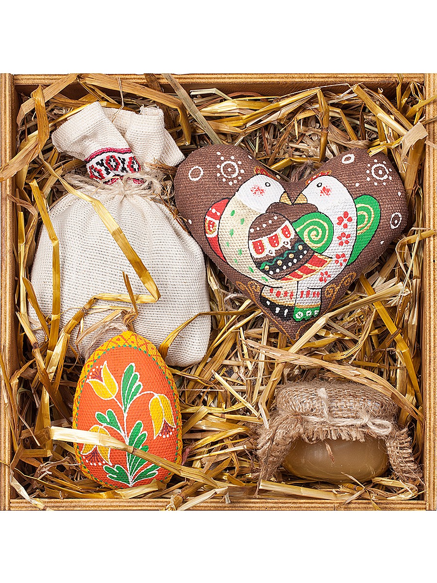 Дерев’яна коробка №54, Писанка, серце, чай, мед, сіно, 2023010133