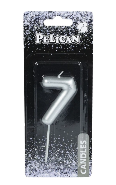 Свічка-цифра для торта Pelican "7", срібло, 6 см, 866027