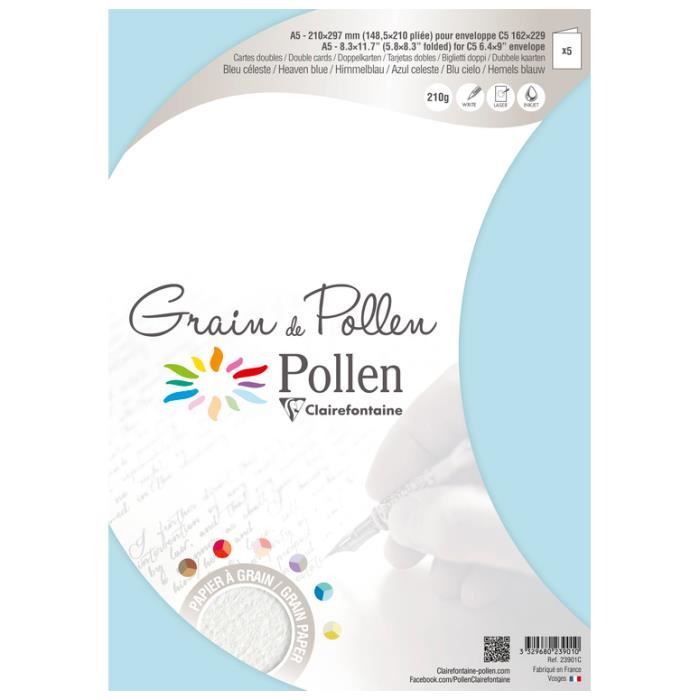 Заготовка д/открыток сложенная зернистая Pollen 148,5*210 мм/210 г, Heaven blue/Небесно-голубой, 23901C