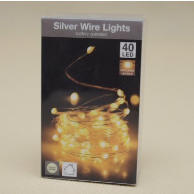 Гирлянда из LED-ламп, 40 шт., тёпло-белый свет, серебристый провод (от батар.), AX9721240