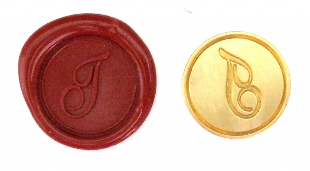 Круглая латунная печать d24 мм – англ. буква "T" с лакированной деревянной ручкой, 40120T