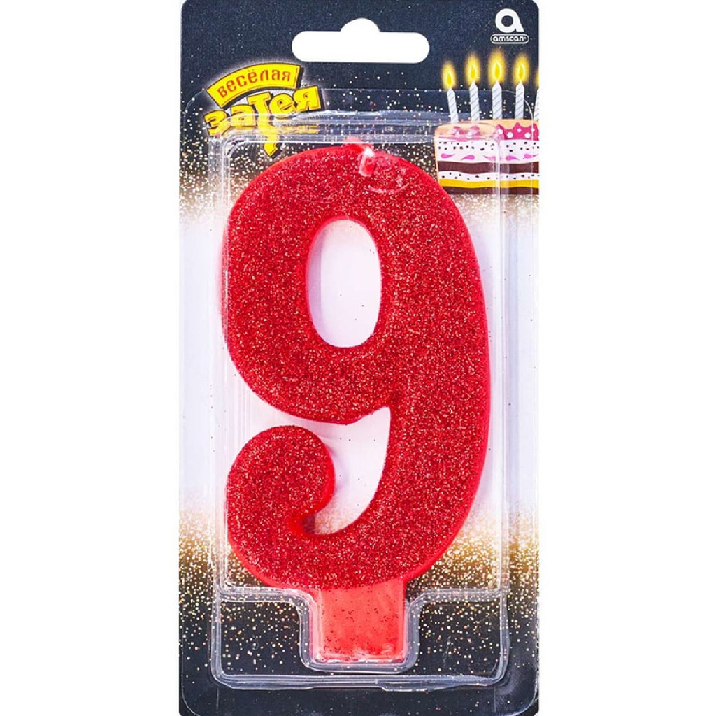 Свеча-цифра "9" Гигант глиттер, 13 см, 1502-4644
