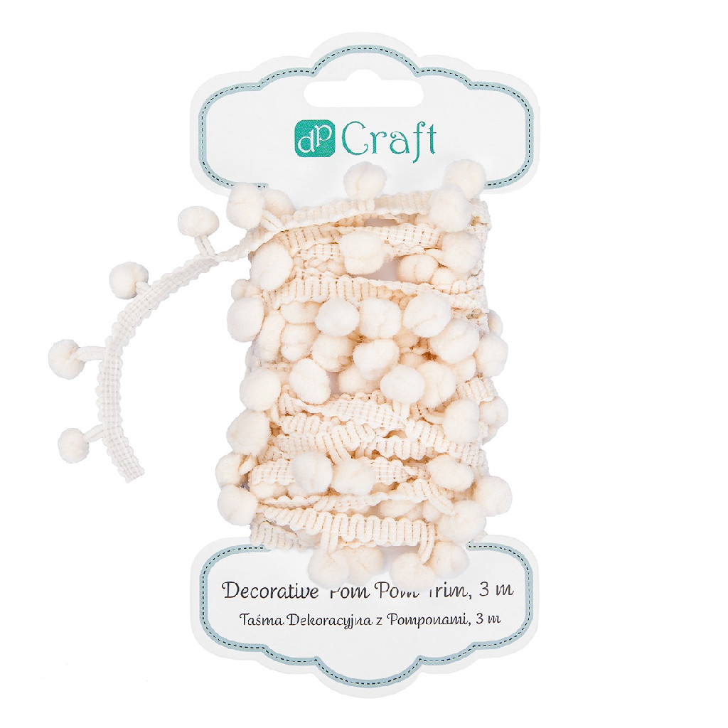 Лента декоративная с помпонами 3 м, кремовый, DPTA-023 DpCraft