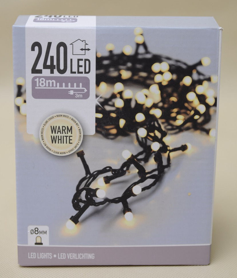 Гирлянда LED 240 ламп/8 мм, тёпло-белый свет, чёрный провод 21 м (от сети), AX4220230