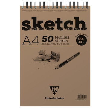 Скетчбук для экизов А4 Sketch на спирали, 50 л. (90 г/м2), белая бумага, 96904C Clairefontaine