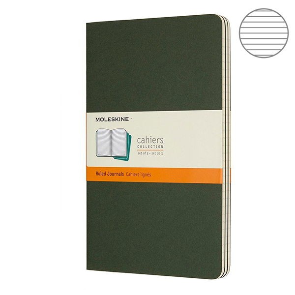 Записник Зелений середній лінійка, Moleskine Cahier, CH016K15