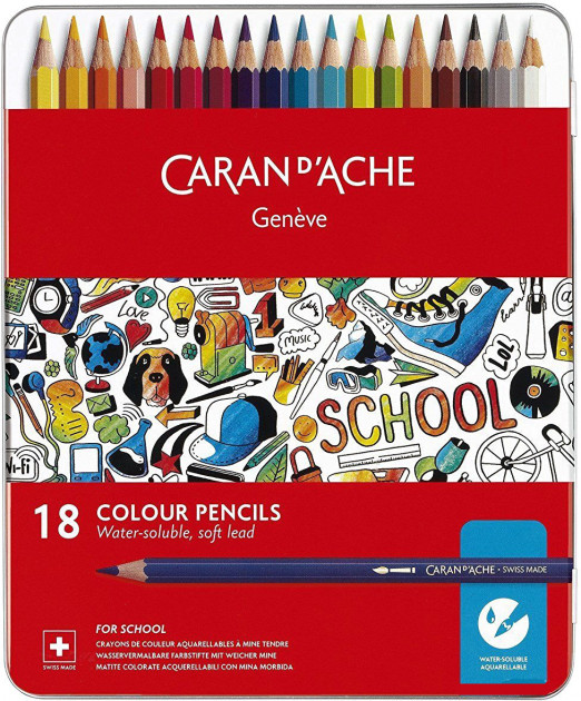 Набір акварельних олівців 18 кол. Caran d`Ache School Lin мет. бокс, 1290.318 1