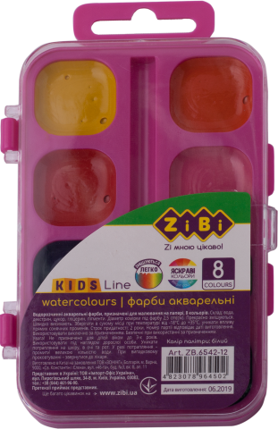 Акварель 8 кол. пласт./кор., рожева/уп, ZB.6542-12 2