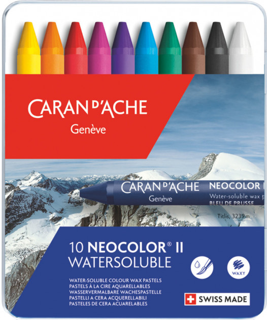 Пастель воскова акварельна 10 кол. Caran d`Ache Neocolor II мет. бокс, 7500.310 1