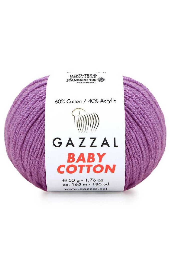 Пряжа Baby Cotton №3414 бузковий бавовна 60% акрил 40% 50гр 165 м
