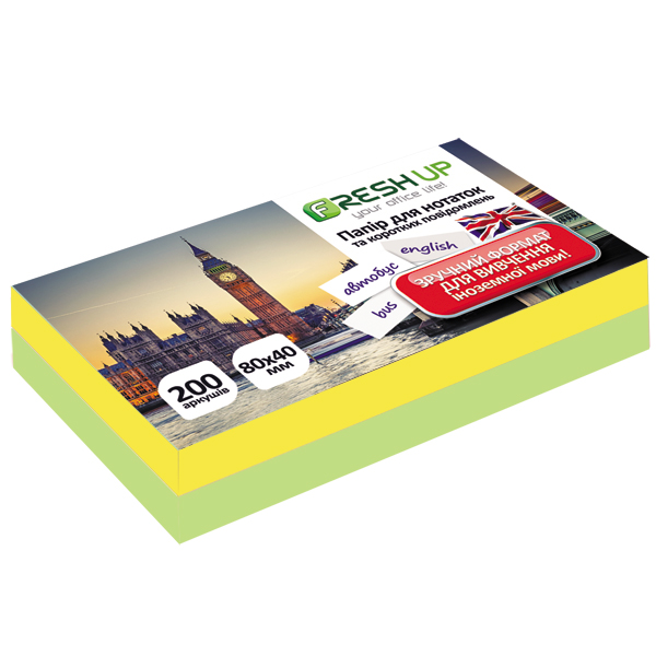 Блок бумаги для заметок 80*40 мм, 200 л., клееный, цветной люкс, FR-11 Fresh Up