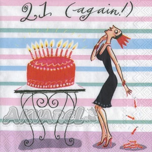 Серветка для декупажу 25*25 см "Знову 21. Дама прибирає свічки з торта" IHR-102622100