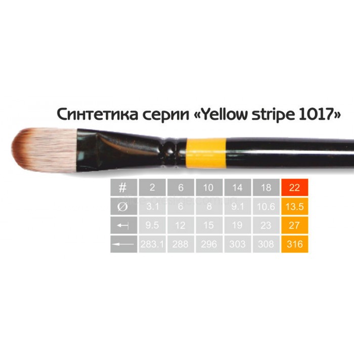 Кисть Синтетика овальная Yellow stripe 1017 №22 Kolos 1