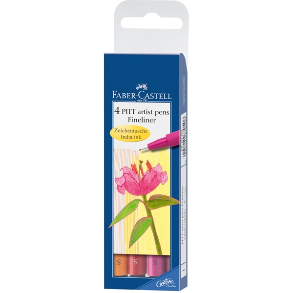 Набір ручок капілярних PITT Brush, 4 шт., теплі відтінки (в пласт. футлярі), 167005 Faber-Castell***