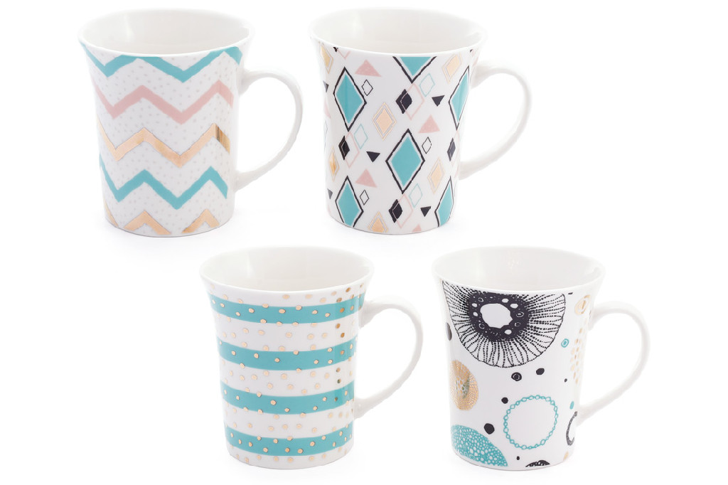 Кружка фарфоровая "Геометрия" 370 мл, тиффани с золотом, 577-543