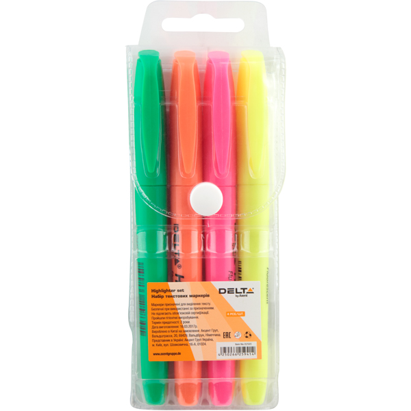 Набор из 4-х текст-маркеров 2-4 мм, клиноп., Highlighter D2503