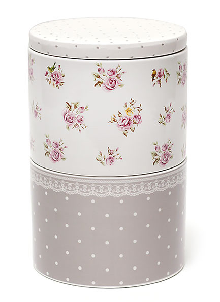 Набор керамических банок 1350+1100 мл, серая в горох с цветами, DK0028-D