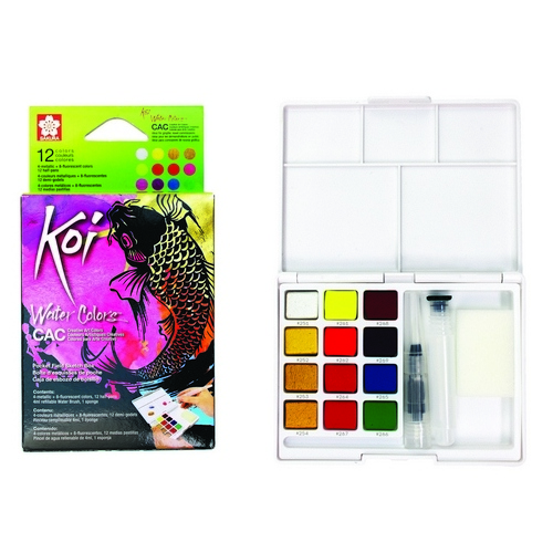 Набір акварельних фарб 12 кол. Koi Metallic Sketchbox, Sakura 3