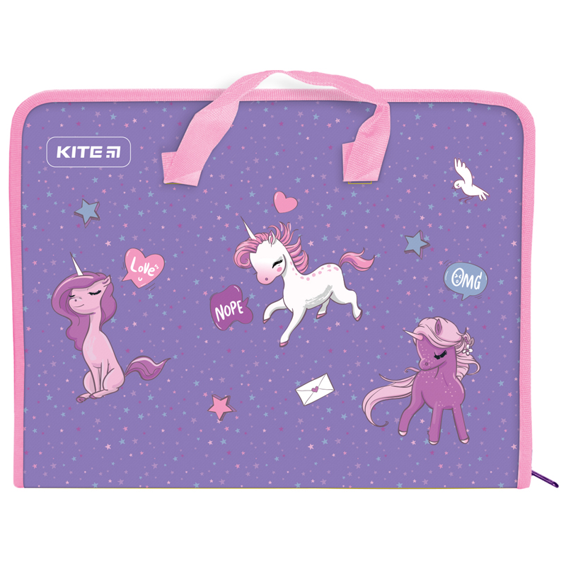 Папка-портфель на молнии, 1 отдел., A4 Kite Unicorn, K22-202-02