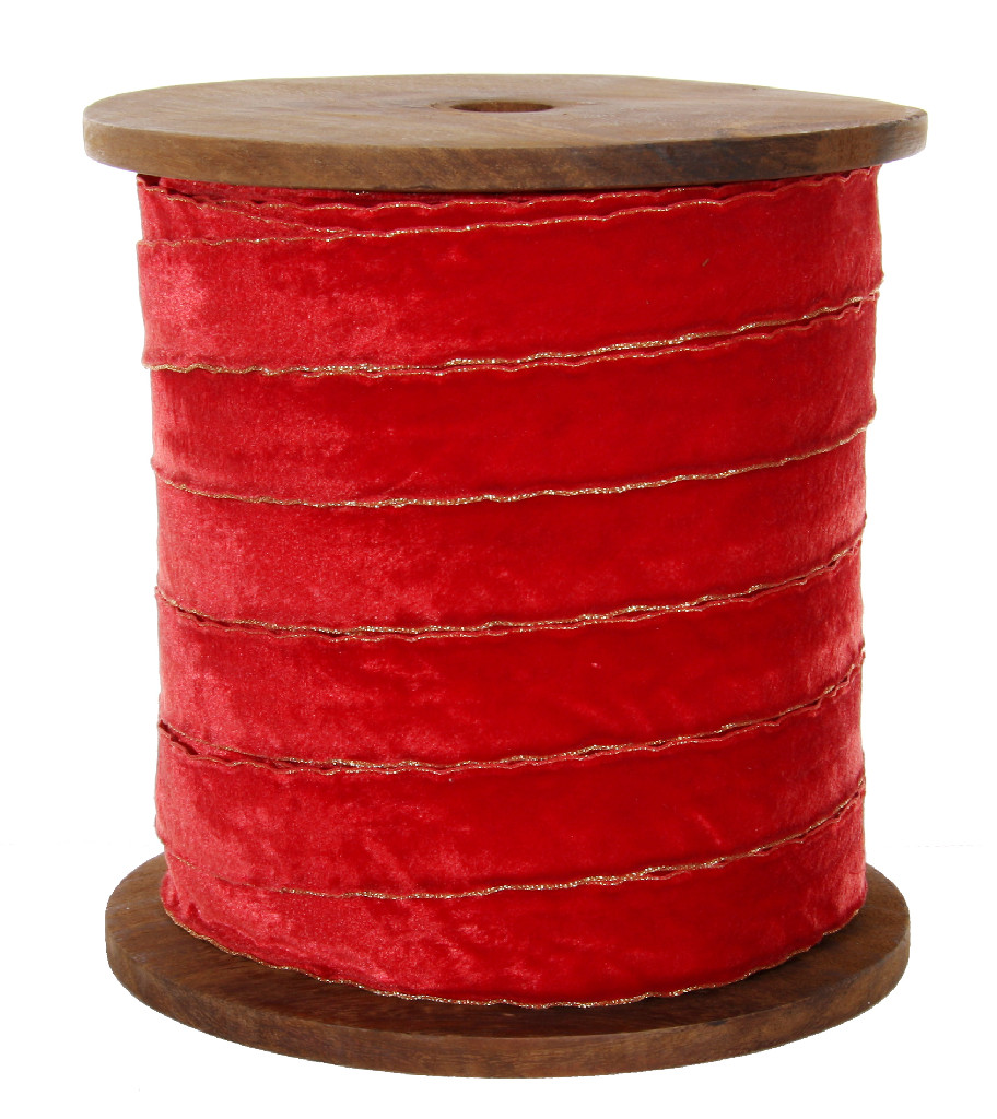 Стрічка декоративна оксамитова на котушці 25 мм*50 м, червоно-золота, 39011 ТМ "SHISHI"