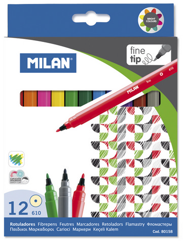 Фломастери 12 кол. тонкі вент.колп Milan. 80158