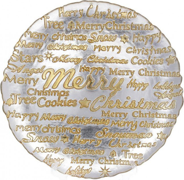 Тарелка стеклянная "Merry Christmas" 33 см, серебряный с золотом, 587-018