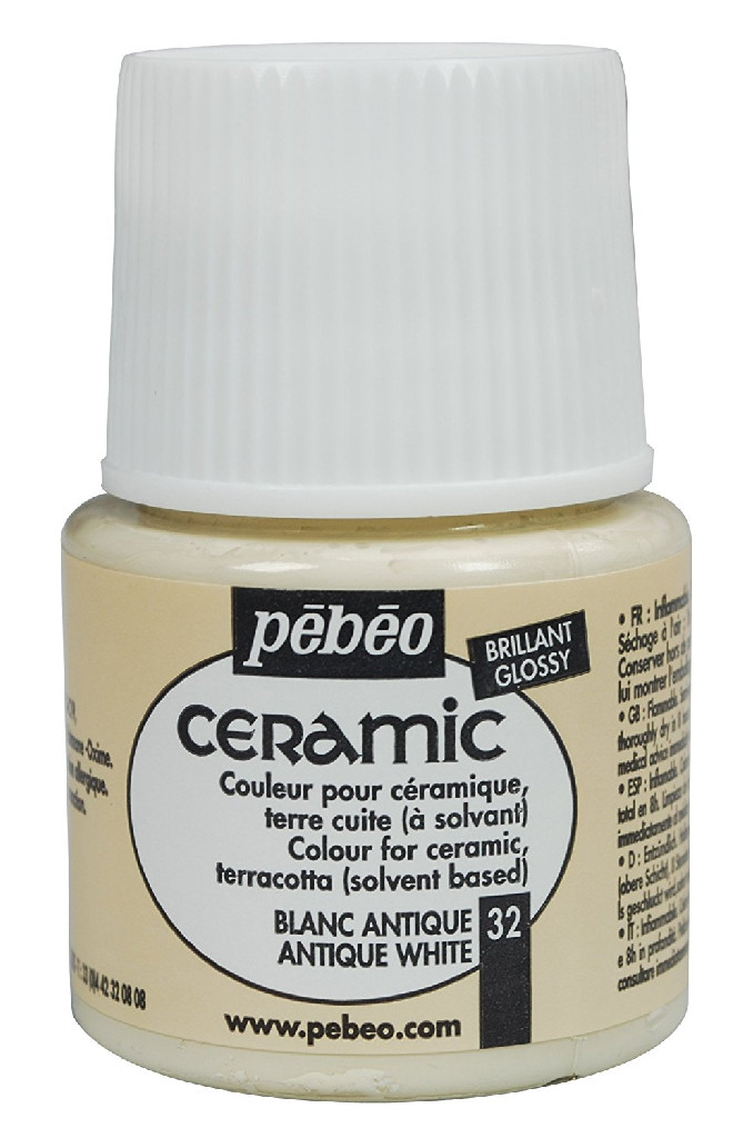Фарба лакова по склу та кераміці Ceramic 45 мл, антична біла, 025-032 ТМ "Pebeo"
