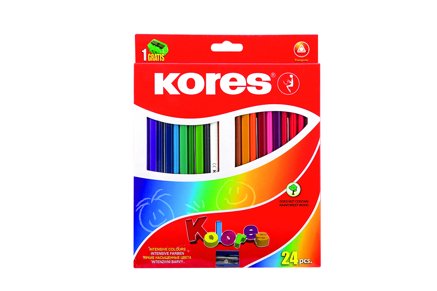 Олівці кольорові, трикутні,3мм,з чинкою,24шт. (К93324)