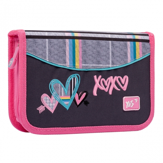 Пенал твердий YES одинарний з клапаном HP-03 "Love", сірий, 533057