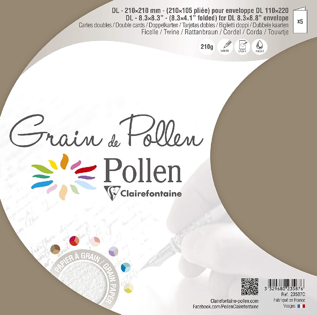 Заготовка д/открыток сложенная зернистая Pollen 105*210 мм/210 г, Twine/веревка, 23587C
