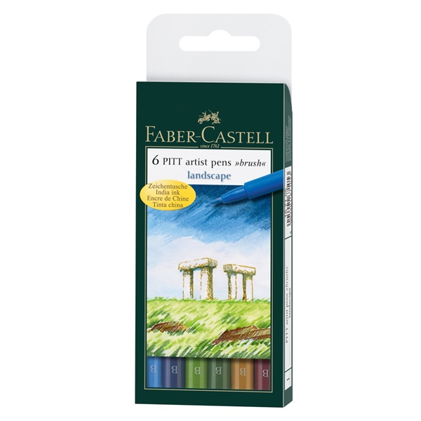 Набір ручок капілярних PITT Brush 6 шт. "Пейзаж" в пласт. кор., 167105 Faber-Castell***