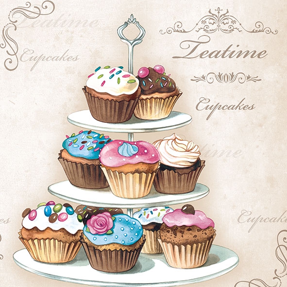 Декупажные салфетки "Cupcakes on Etagere", 33*33 см, 18,5 г/м2, Abiente