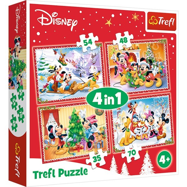 Пазл "4 в 1" - Різдвяний час / Disney Standard Characters, Trefl, 34325