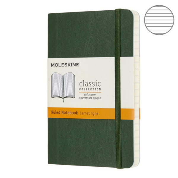 Записник Миртовий Зелений м’який кишеньк. лінійка, Moleskine Classic, QP611K15