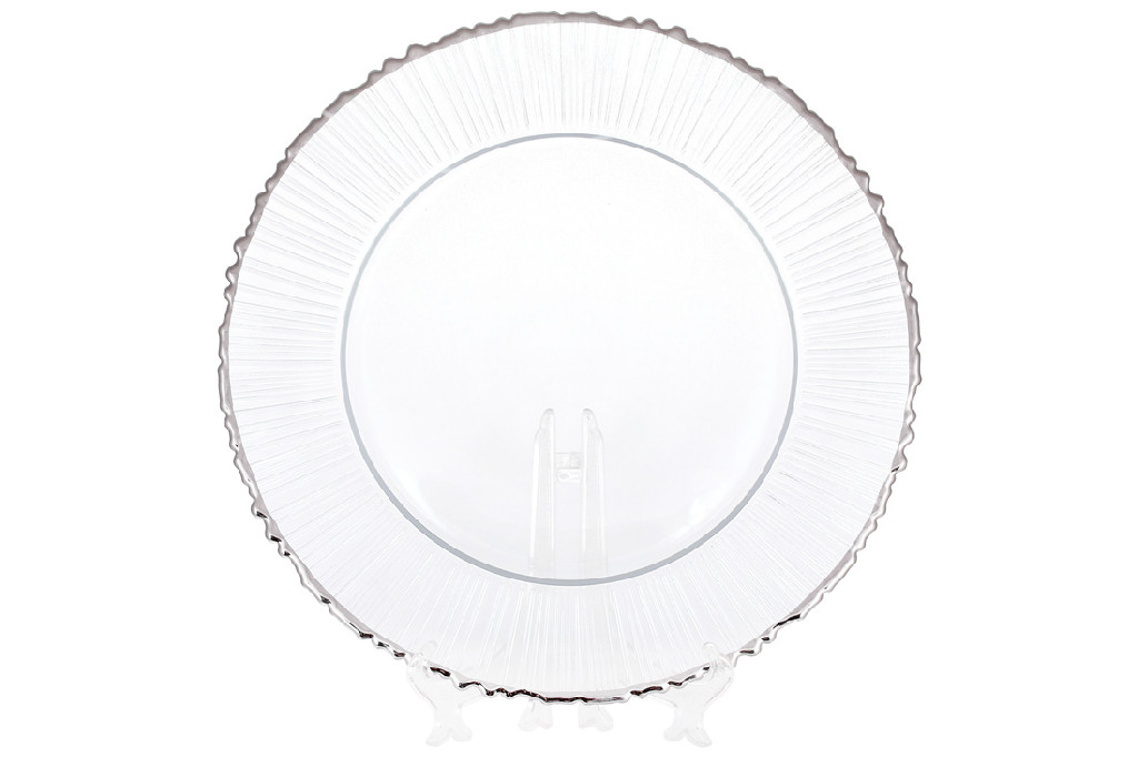 Тарелка сервировочная 33 см, прозрачный с серебряной каймой, 587-024