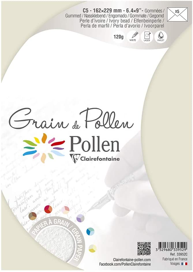 Конверт декоративний Pollen зернистий 162*229 мм/120 г, Ivory bead/Слонова кістка, 33952C