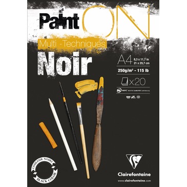 Склейка д/рисунка смешанных техник А4 Paint`on 20 л. (250 г/м2), черная бумага, 975169C