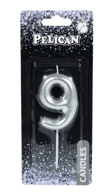 Свічка-цифра для торта Pelican "9", срібло, 6 см, 866029