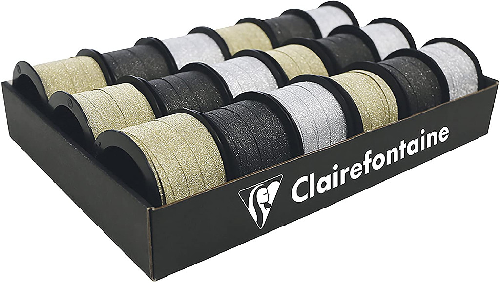 Лента 10 мм*10 м с глиттером, серебро/золото, 612697C ТМ "Clairefontaine"
